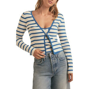 Favorite Daughter The Caroline Crop Cardigan Womens Size M French Blue Stripe